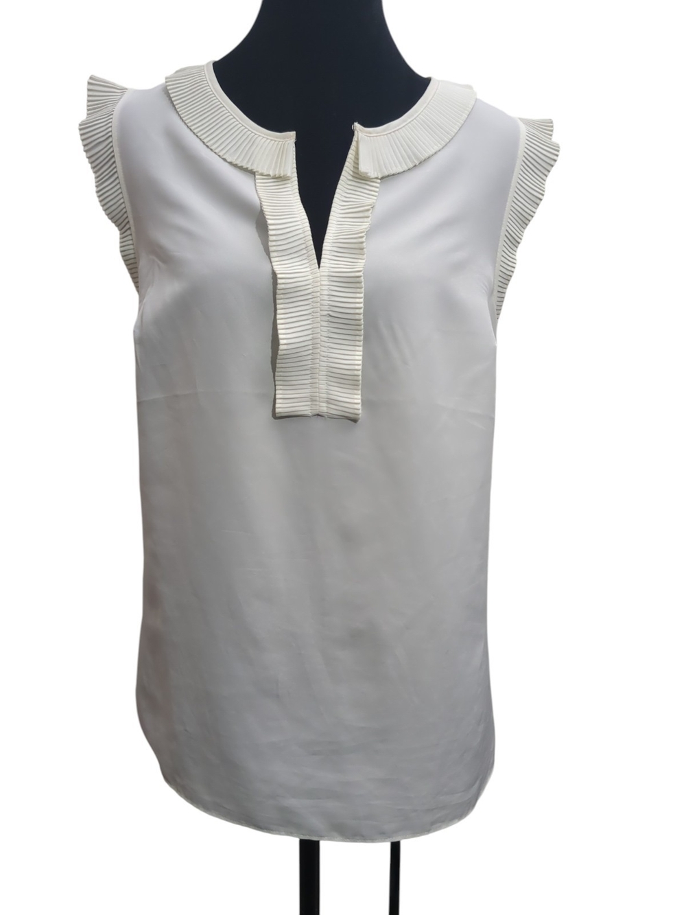 Boden Ivory Pleated Ruffle Sleeveless Blouse Top US 6 Preppy French Chic Cottage